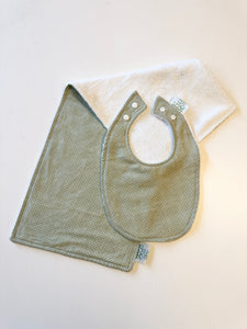 Bib and Burp Cloth Set ~ Sage Polkadot