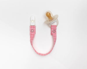 Dummy/Pacifier Clips | Pink Grid